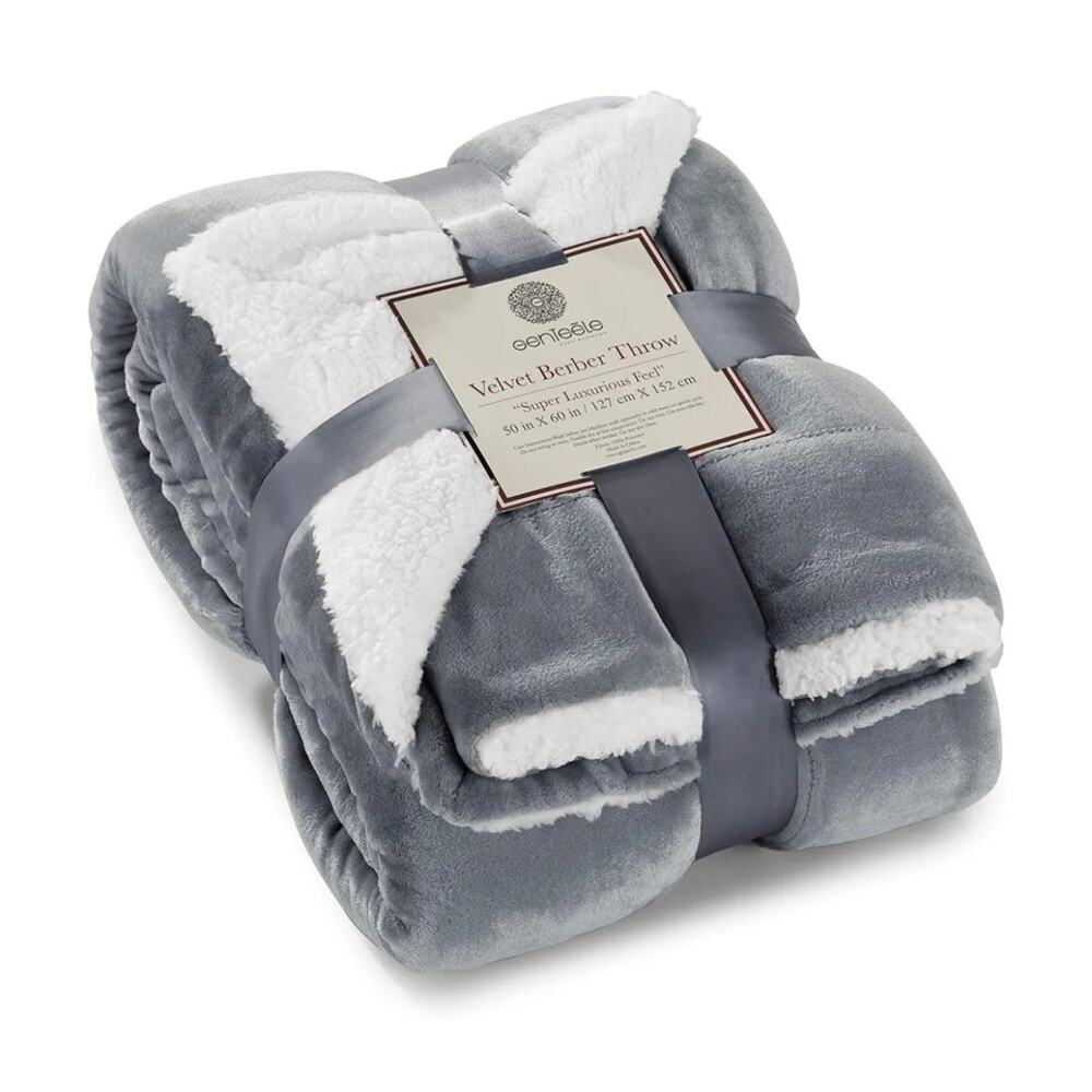 Sherpa Velvet Throw Blanket Super Soft Reversible Ultra Plush , 50 X 60 New Gray